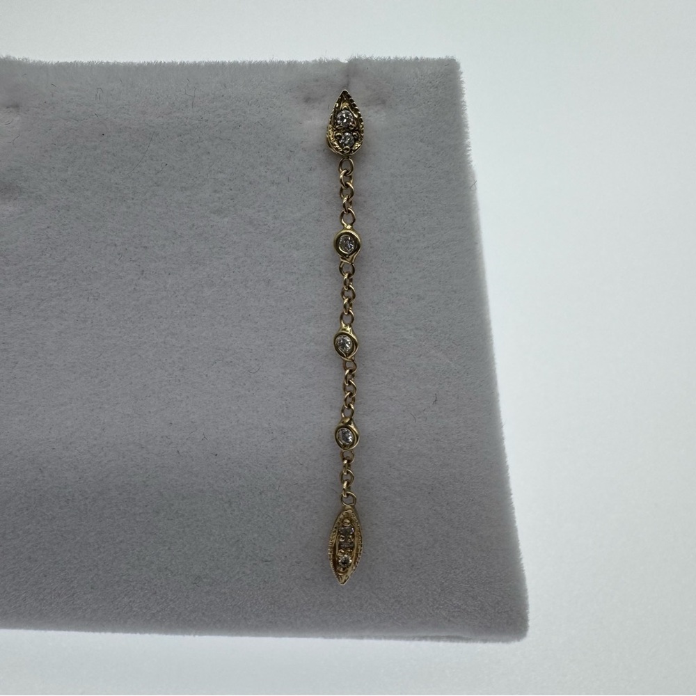 14k yg jacquie aiche 3 DIAMOND TINKERBELL CHAIN STUD earring SINGLE NEW
